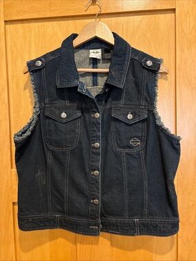 Harley-Davidson Dark Wash Denim Vest with Patch Size XL 100% Cotton